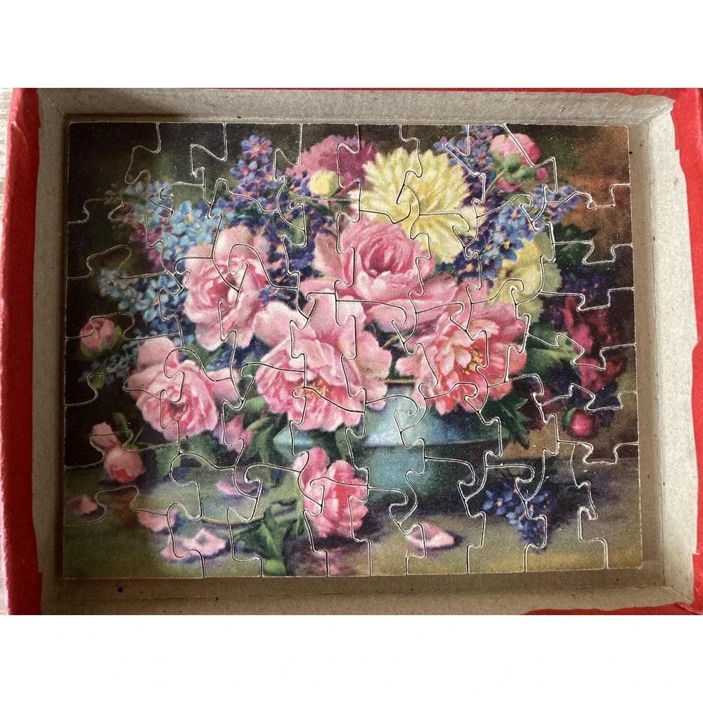Vintage Best O Luck wood jigsaw puzzle Peonies floral 4
